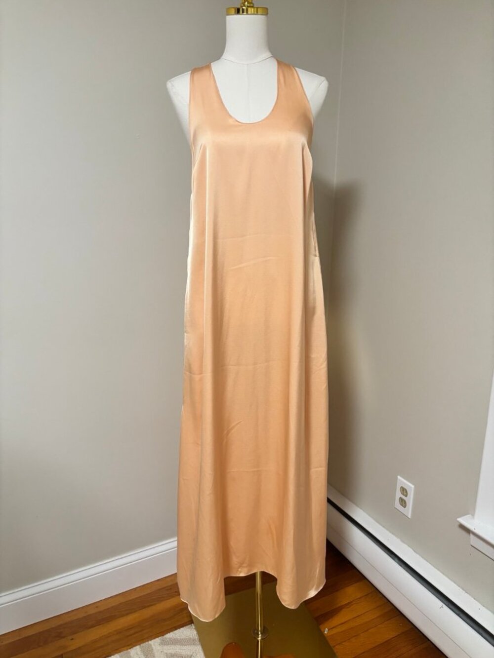 Rosetta Getty Collective Peach Satin Twist Back Maxi Dress 4